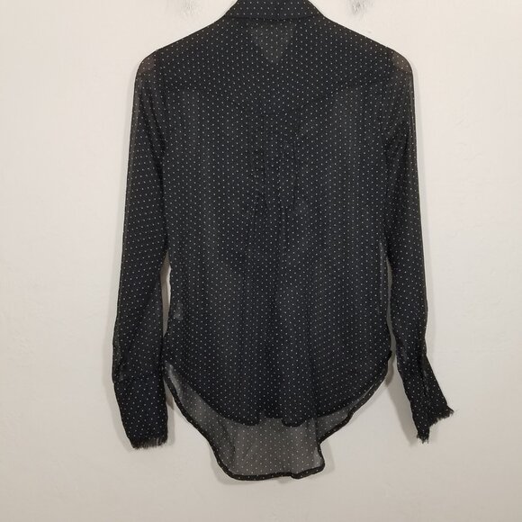Free People Sheer Polka Dots Long Sleeve Button Up Shirt Top Blouse Black Size S - Picture 5 of 6